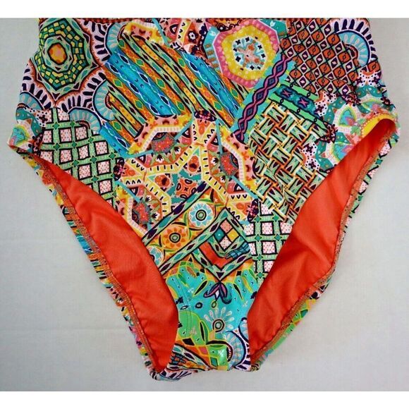 Bleu Rod Beattie Sz 4 Multi Seriously Sunny X-Back Surplice 1-Pc Swimsuit - Picture 4 of 8